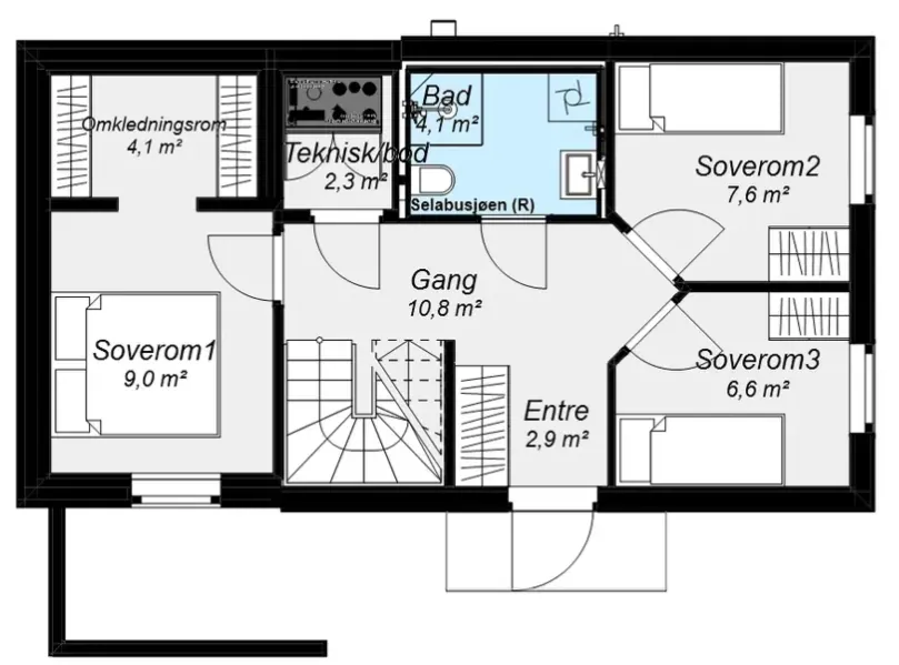 Underetasje: 3 soverom, bad/vaskerom, bod, entré